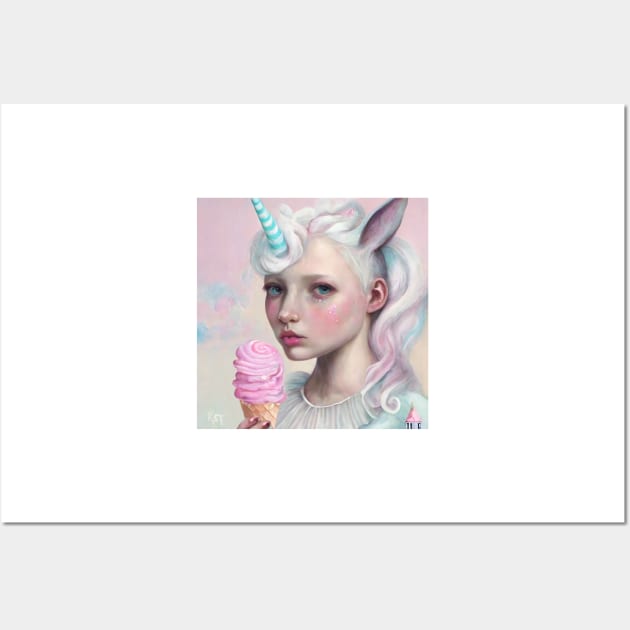 Unicorn Girl with Pink Ice Cream Wall Art by KimTurner